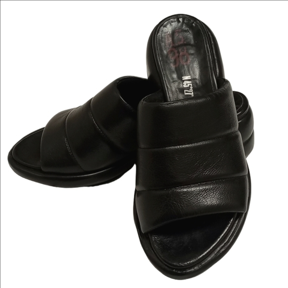 🆕 A.S.98 "MADIGAN" SLIDE BLACK LEATHER PUFFER WOMEN'S SANDALS▪️SIZE 37 (EU)▪️
